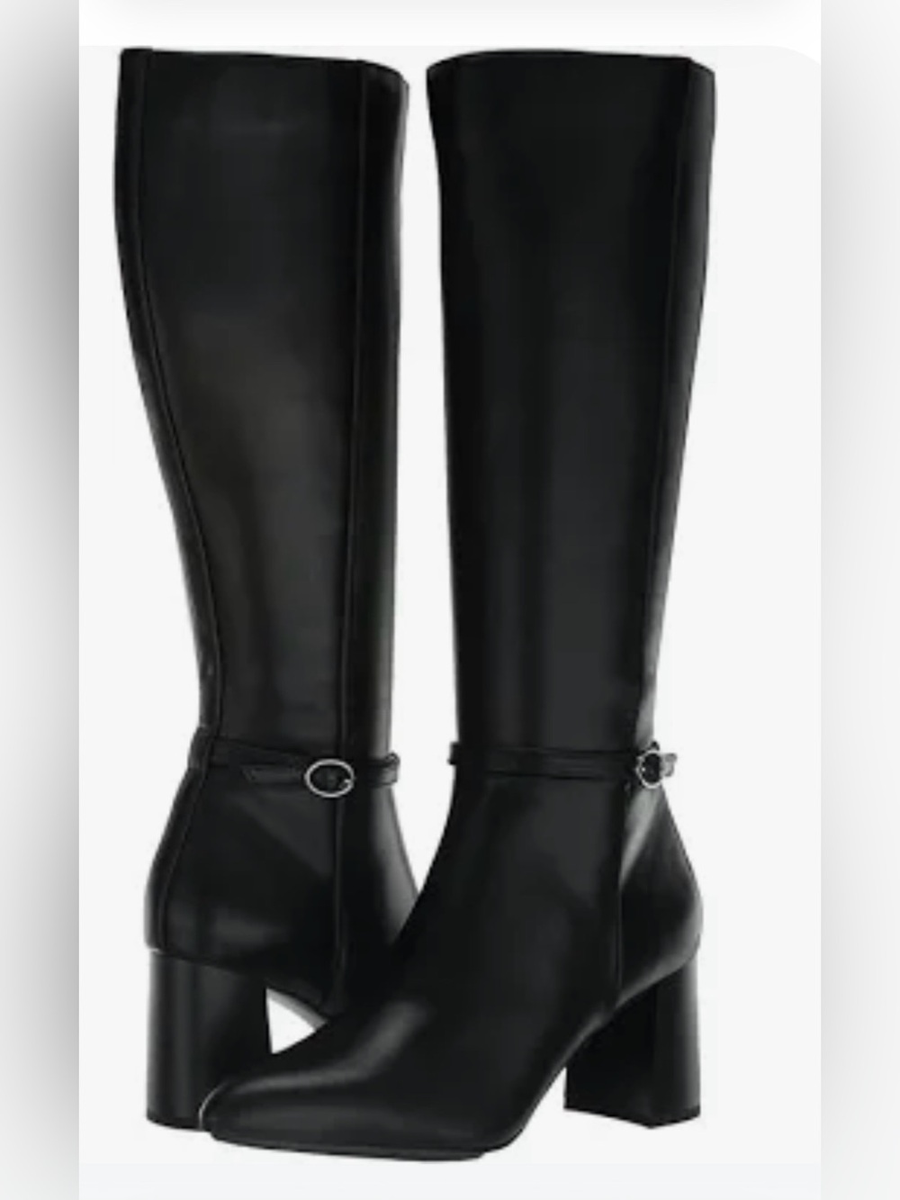 Anne Klein Black Knee-High Block-Heel Boots with Ankle Strap